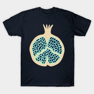 POMEGRANATE Fresh Plump Ripe Tropical Fruit in Cream with Mint Green and Dark Blue Seeds - UnBlink Studio by Jackie Tahara T-Shirt